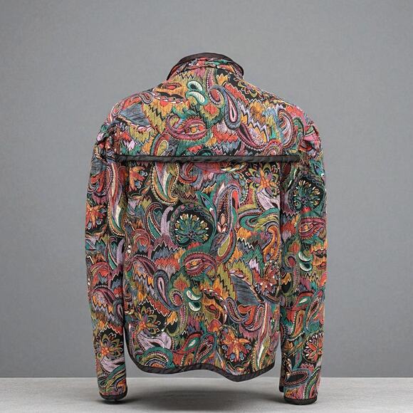 Miss‎ H Women's Vintage Floral Paisley Quilted Jacket Large Black Green - Picture 2 of 12